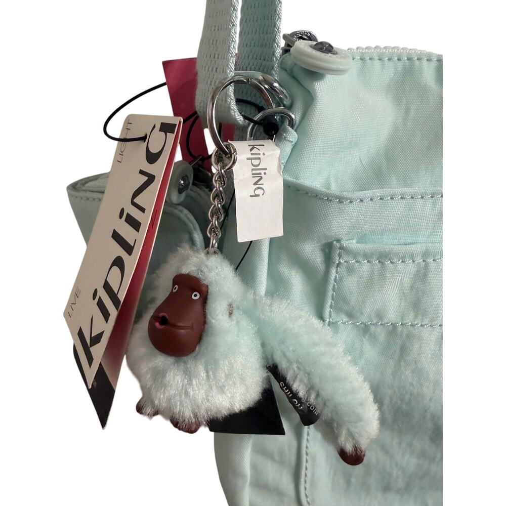 NWT Kipling Alvar Mint Crossbody Nylon‎ Organizer Purse Monkey Keychain wallet - Picture 2 of 10